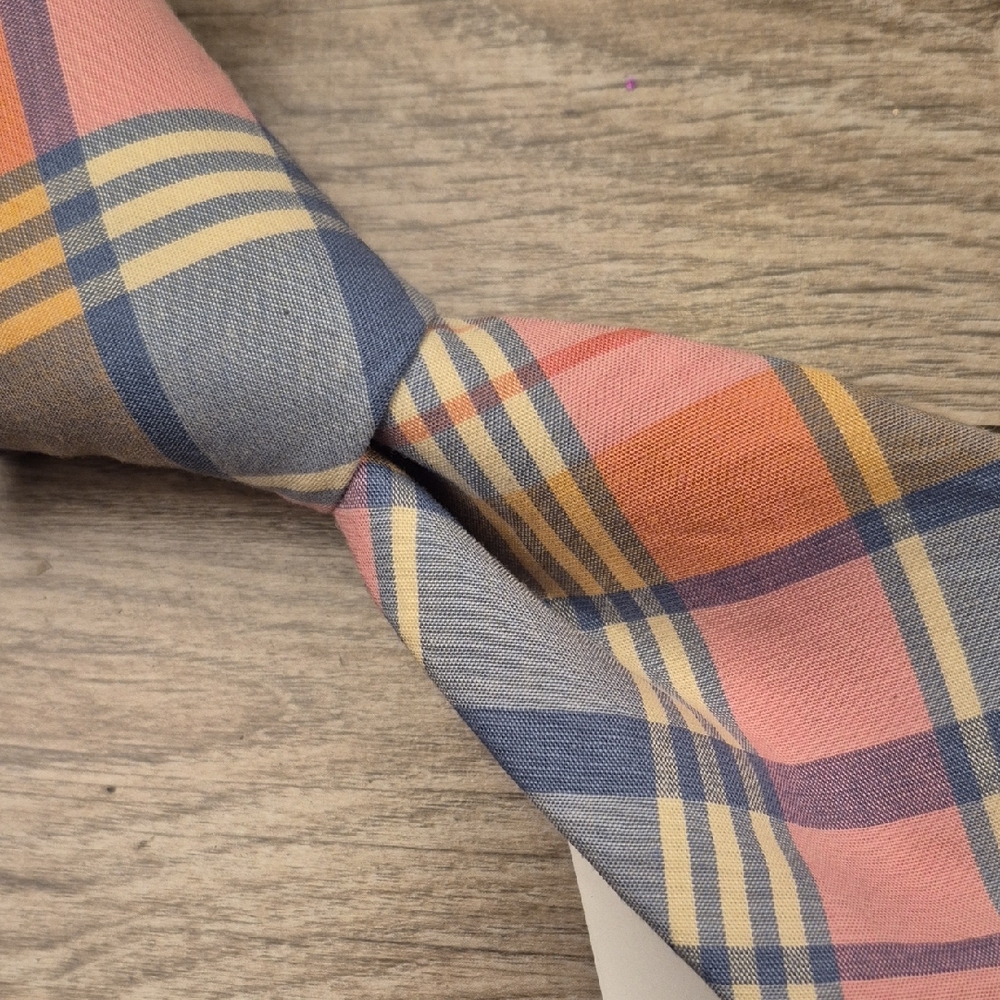 J CREW Preppy Spring‎ Pink Blue Grey Gold Plaid Skinny Mens Cotton Tie NEW
